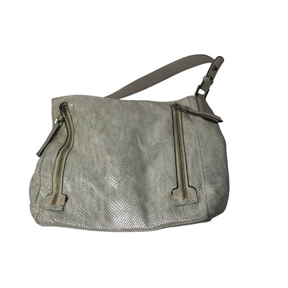 Sondra Roberts Squared Faux Snakeskin‎ Gray Hobo Handbag Purse - Picture 1 of 5